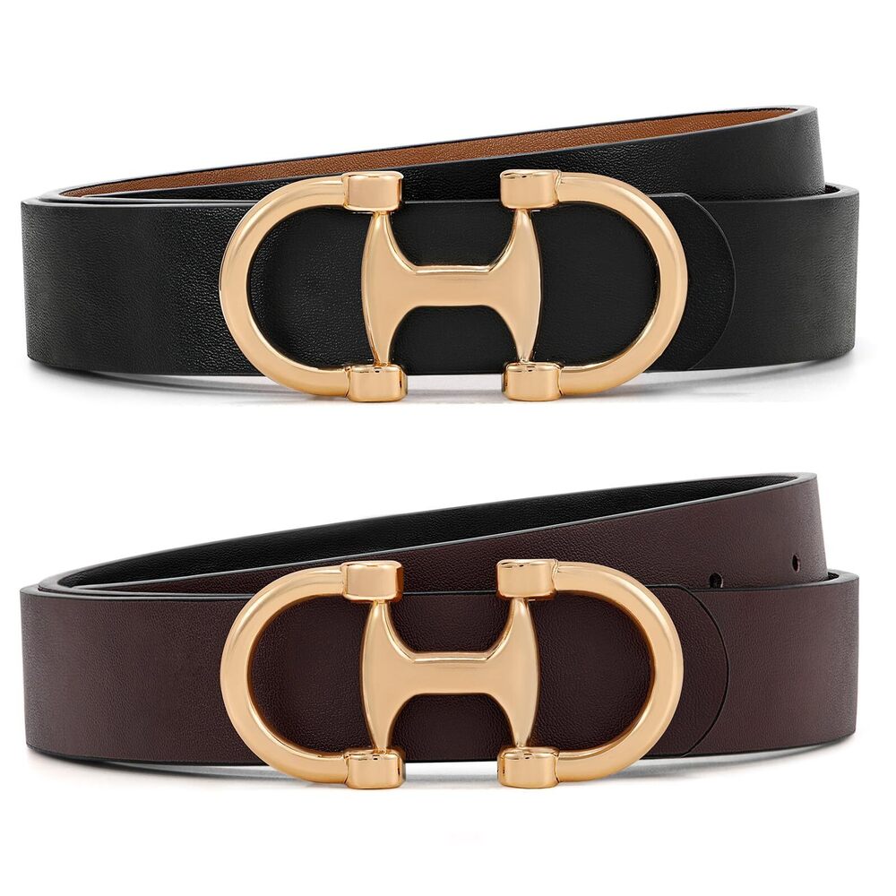4138 Women Reversible Leather Belt Two-in-one Ladies Belts With Gold Buckle